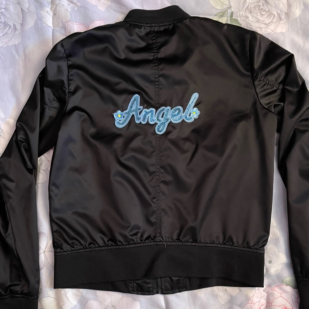 Light black bomber jacket with Angel patch, size medium
